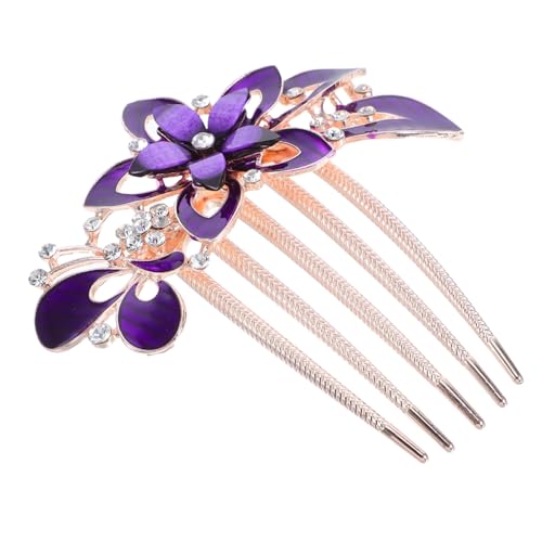 SAFIGLE 水晶花飾りブライダルヘアコーム 紫色 結婚式用髪飾り パーティー向け女性用ヘッドドレス エレガントで繊細なデザイン