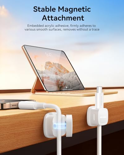 6-pack magnetic cable clips cord organizer-cable smooth adjustable rocoren desk cable management accessoriescable holder clips wire holder keeper for desktopnightstandhome officeworkspacephone
