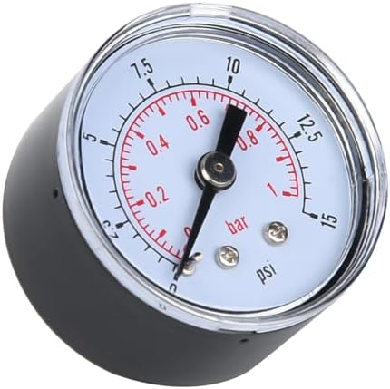 Industrial Axial Pressure Gauge, Back Mount, 1/8" BSPT, Mechanical, 0-15psi 0-1bar, Metal Case, for Air Oil Water Pressure Test