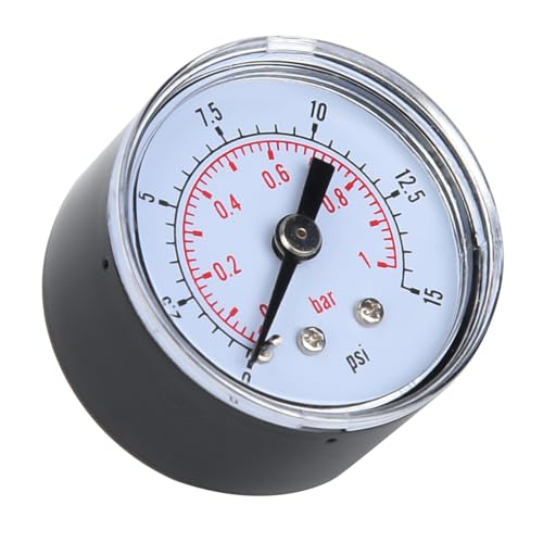 Industrial Axial Pressure Gauge, Back Mount, 1/8" BSPT, Mechanical, 0-15psi 0-1bar, Metal Case, for Air Oil Water Pressure Test