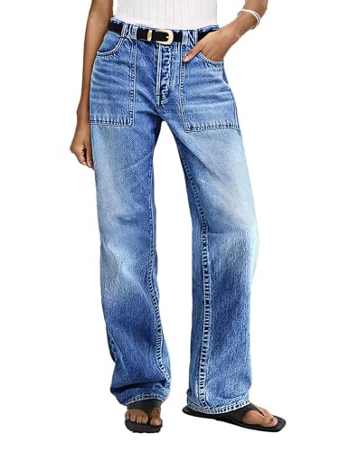 Flamingals High Waist Straight Leg Jeans for Women Stretchy Trendy