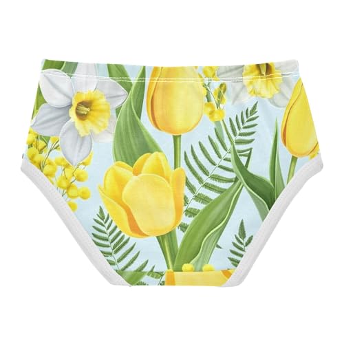 Realistic Yellow Tulips Floral Blue Panties for Girl Toddler Underwear Custom Cotton Funny Kids Briefs Undies 2t2