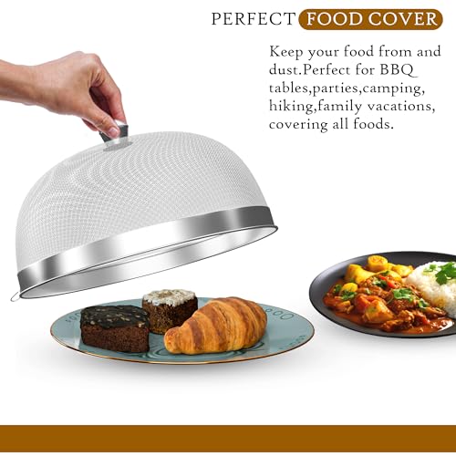 Image of Kuber Industries 10 Inch Mesh Guard Stainless Steel Food Cover Dome | Dish Cover Net Basket for Kitchen & Outdoor Use | Protects Food from Mosquitoes, Insects and Flies | Silver