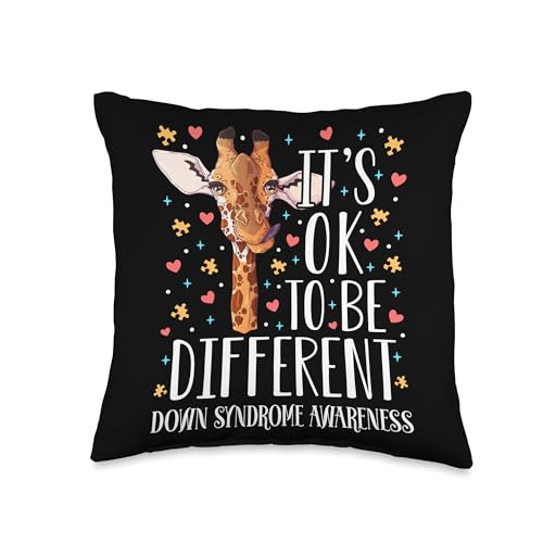 Down Syndrome Awareness Giraffe It's Ok to Be Different T21 Throw Pillow