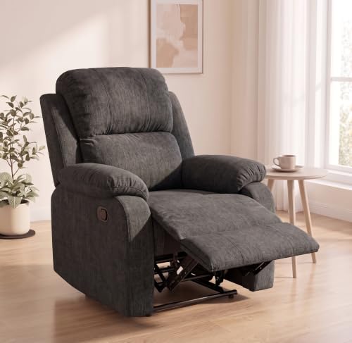 Image of Manual Single Lounge Recliner Chair with Adjustable Backrest, Gray | Manual Chenille Recliner Chair, Adjustable Backrest, Stable Heavy‑Duty Build,Comfortable Chenille Fabric