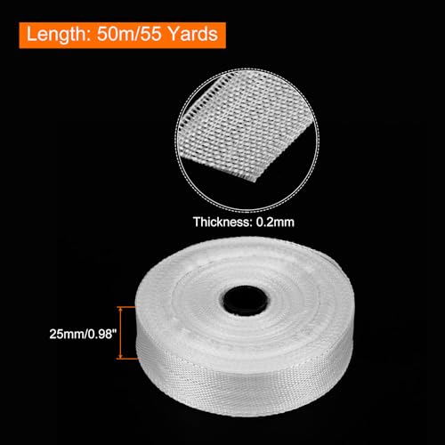 Image of MECCANIXITY 2pcs Fiberglass Cloth Tape 50m(55 Yard) x25mmx0.2mm E Glass Fiber Fiberglass Mesh Glass Fiber Mesh Woven Fiberglass Fabrics Insulation Tape for Reinforcement Repair