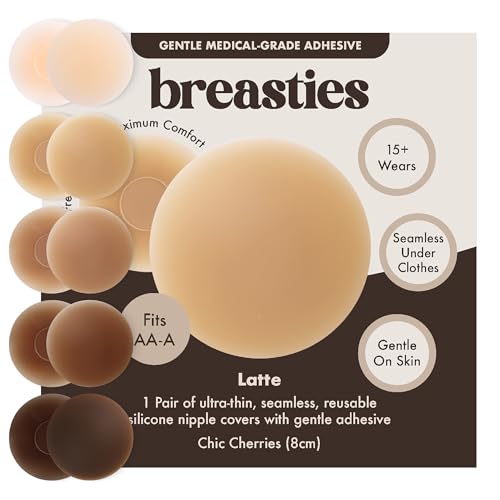Breasties Adhesive Nipple Covers | Latte 10cm For B-DD Bra Sizes | 15+ Wears Reusable Round Ultra-Thin Nip Covers For Women Breast | Gentle & Seamless | Silicone Boob Pasties | Medical Grade Adhesive