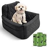 Luxury Small Dog Car Seat & Medium Dogs with 4 Poo Bag Rolls, Booster Seat with Detachable Washable Cover, Travel-Safe with Safety Leash & Storage Pockets, Made with Soft Cotton & Durable