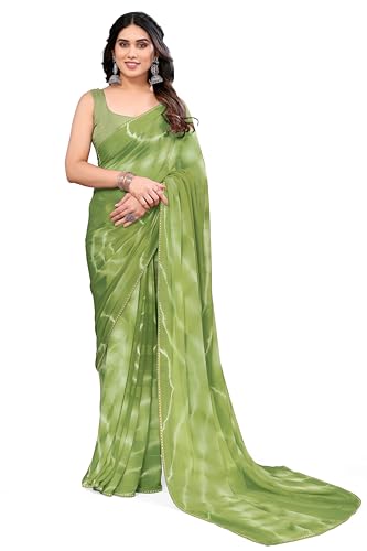 Image of MIRCHI FASHION Women Saree Shibori Print Chiffon | Elegant Festive and Functional Sari for All-Day Comfort with Matching Blouse