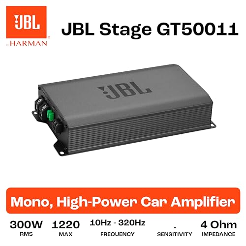 JBL Stage GT 50011 1 Kanal Subwoofer Autoradio Verstärker 1220W Max Class-D Mono Hochleistung Mono Endstufe Auto von Harman Kardon mit Kräftigem Bass EQ mit Tiefpassfilter und Fernbedienung