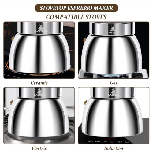 Image of LAOION Stovetop Espresso Maker, 9Cup 360ml Moka Pot, Cuban Coffee Make | Crystal Glass-top & Stainless Steel Coffee Maker Mocha Pot, Greca De Cafe, Cuban and Italian Coffee Maker for Cafetera Cubana