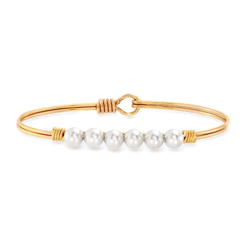Luca + Danni Crystal Pearl Bangle Bracelet For Women Classic White - Brass Tone Size Petite Made in USA