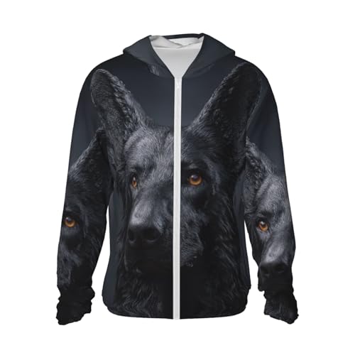 UPF 50+ Sun Protection Hoodie Rash Guard Long Sleeve Sun Shirt black german shepherd UV Shirt Full Zip Jacket
