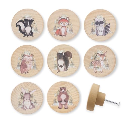 Image of Lasyman 8Pack1.8 Natural Wood Nursery Dresser Cabinet Furniture Knobs Wooden Animal Cabinet Kids Cute Drawer Pulls