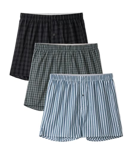 DAVID ARCHY Woven Cotton Boxers for Men Classic Men's Underwear Loose Breathable & Comfortable Boxer Shorts 3 or 5 Pack