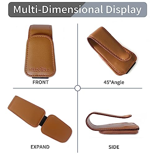Image of TILDOSAC 2 Pack Sunglasses Holder for Car Visor, Leather Magnetic Sunglass Holder for Car with Clip(Brown+Pink)