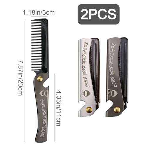 Peine plegable de acero inoxidable 2 en 1, 2 unidades miniatura 2