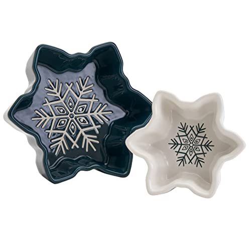 Ttu TTU-D4077-ECM Tabletops Gallery 2 Piece Winter Forest Christmas Holidays Ceramic Snowflake Bowls Set thumb #2