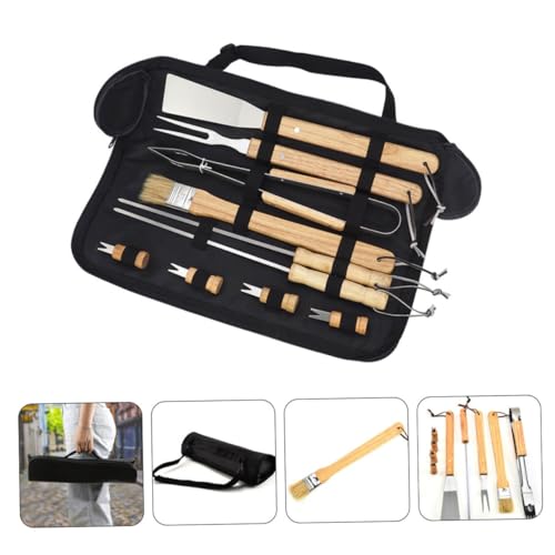 Set de utensilios para parrilla 10 piezas acero con mango de madera miniatura 7