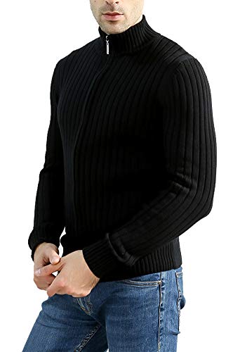 Hotmiss Men's Long Sleeve Stand Collar Zip-Up Slim Fit Cardigan Sweater3