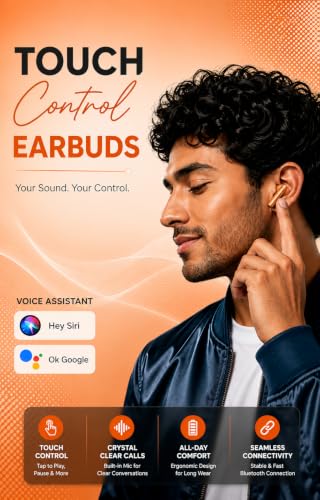 Image of Coach Truly Wireless in Ear Earbuds with 50Hrs Playtime, AI-ENC Mic, Bluetooth 5.4 with Low Latency Gaming, 13mm Bass Drivers, Type-C Fast Charging, Touch Controls, IPX5 Waterproof TWS (Orange)