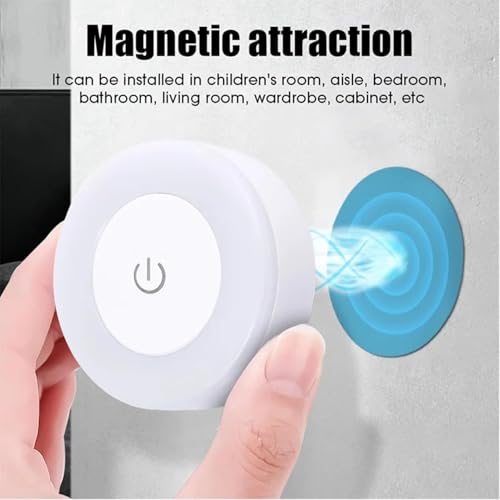 Image of FLYNGO Touch Control Wireless LED Night Light, USB Rechargeable Magnetic Stick-On Light with Adjustable Brightness for Closet, Wardrobe, Bedroom, Hallway & Stairs (Pack of 1)