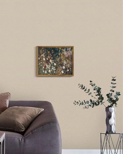 Image of KISSFOX Vintage Framed Wall Art Decor Moody Wildflower Pictures Wall Decor Rustic Floral Canvas Art Prints Natural Modern Farmhouse Paintings Artwork For Bedroom Living Room