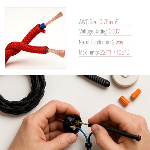 Image of LEDSone Brown 18 AWG Fabric Covered Electrical Wire 32.8ft 2 Conductor Twisted Lamp Cord 5mm Tinned Copper PVC Cable for Pendant Lights Chandeliers DIY Rewiring Home Indoor Projects