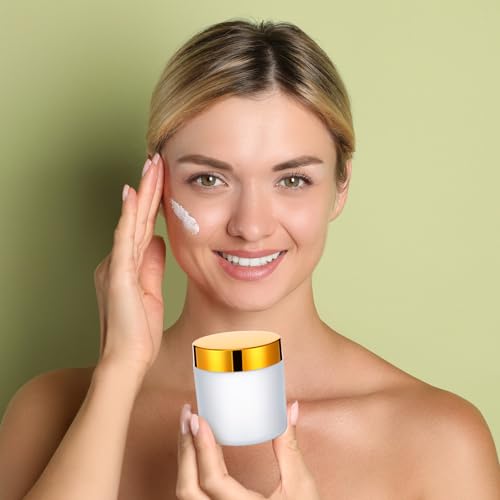 Geiserailie 30 Pcs 3.5oz Glass Jars with Plastic Wood Grain Lids Leakproof Airtight Empty Cosmetic Jars Sample Containers for Storing Lotions Powder Ointments Candle Making(Gold)4