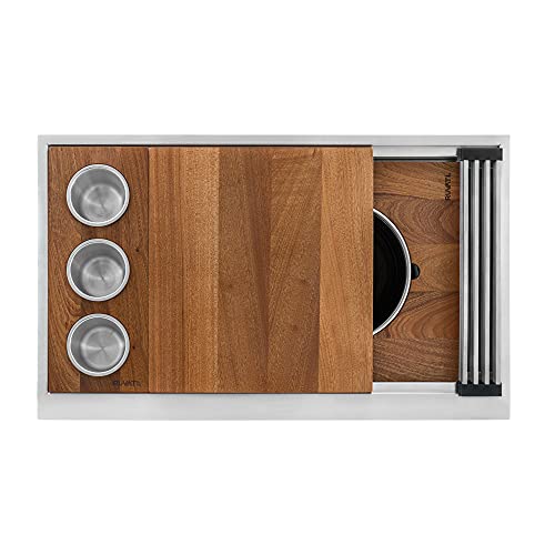Ruvati 33-inch Undermount Workstation Kitchen Sink – 16 Gauge Stainless Steel kitchen Sink Single Bowl with Cutting Board & Accessories, Brushed Finish Hides Scratches – RVH8222
