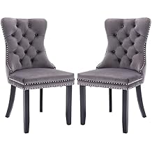 Velvet Dining Chairs Set of 2, Tufted Dining Room Chairs with Button Back, Nailhead Trim, Upholstered Dining Chairs for Kitchen, Bedroom, Restaurant Grey