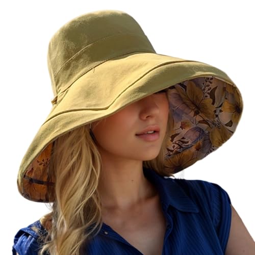 Generisch Sombrero de sol negro para mujer y hombre, sombrero de playa de ala ancha, sombrero de playa, verano, al aire libre, informal, ajustable, cómodo, ligero, para mujer, amarillo, talla única