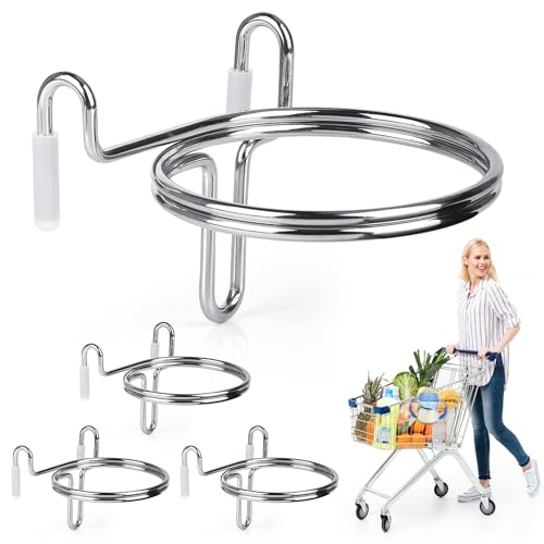 CAPHONT 4 Pcs Shopping Cart Cup Holder, Portable Cup Holder Shopping Carts Drink Holder for Hanging Coffee Cup Drink Cups Tapered Cup Baby Bottle (Silver)