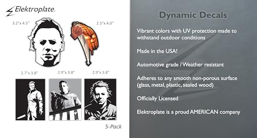 Image of Elektroplate Michael Myers Slasher Iconic Scenes Dynamic Car Decal Set of 5 | Officially Licensed Halloween, Weatherproof Automotive Grade Horror Movie Vinyl Sticker for Water Bottle, Laptop & More