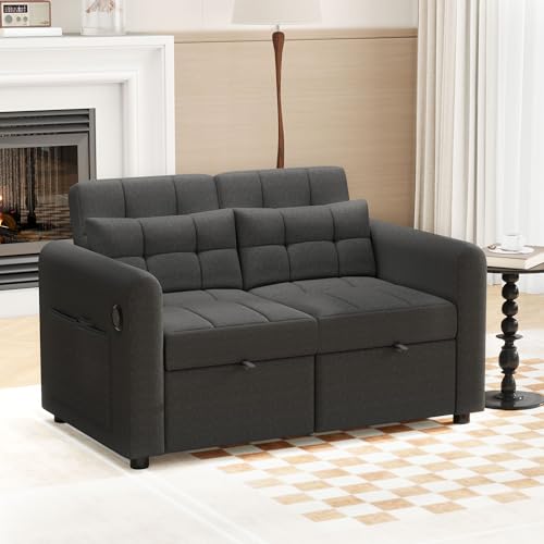 Sofá loveseat 3 en 1 gris con respaldo ajustable, cojines y bolsillos laterales 4