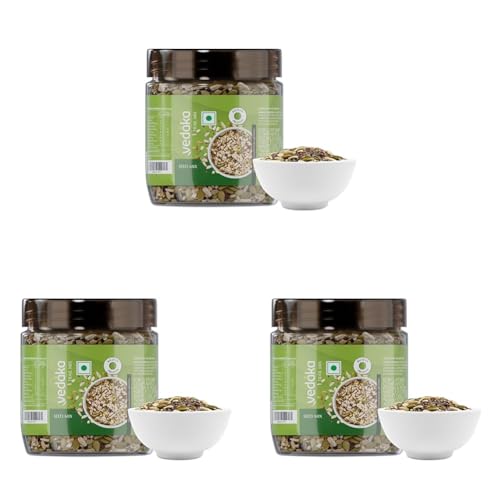 Image of Amazon Brand - Vedaka Seed Mix | 200 g | Sunflower, Watermelon, Pumpkin, Chia and Flax Seeds | Healthy Snacking (Pack of 3)