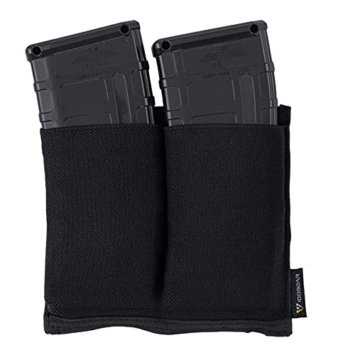 IDOGEAR Elastische M4 Double Mag Pouch MOLLE Magazintasche Tactical Mag Holder für M4 Gewehrmagazine (Black)