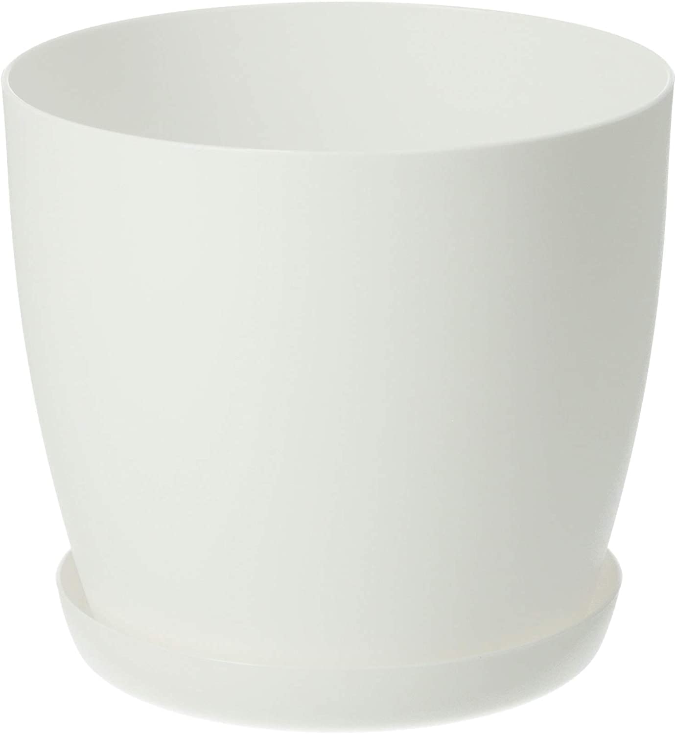 B2C Flower Pots 6 Colours 8 sizes Matt Plastic Plant Pots Planter + Saucer Tray Deco (White Matt, 12 cm)