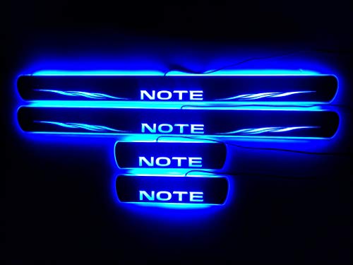 IDHIA 日産 ノート LED キッキングプレート スカッフプレート サイドステップ ガーニッシュ 黒鏡面 (ブルーLED)