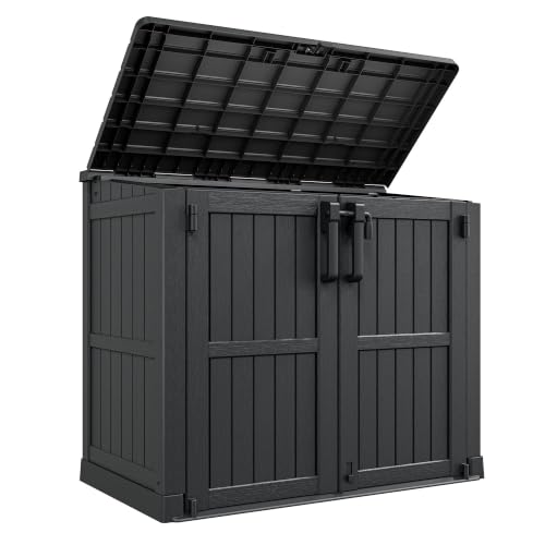 Outdoor Storage Cabinet 37 Cu Ft with Lockable Doors, Portable Horizontal Resin Storage Shed -Easy to Assemble, Waterproof Outdoor Storage Box for Backyards,Patios Black