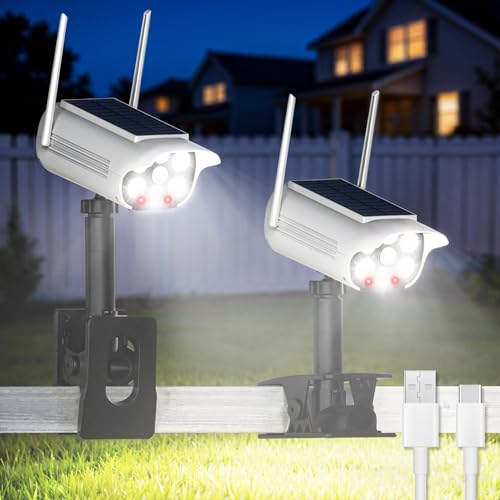 Image of Tryme 2 Pack Fake Security Camera Solar Light with Flashing Red LED Clip-On Adjustable Dummy CCTV, 500 Lumen, 3 Modes & Motion Sensor for Porch, Yard, Garage (No Drill, Wireless)