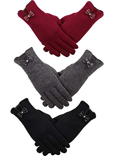 Preisvergleich Produktbild 3 Paar Damen Winterhandschuhe Warme Touchscreen Handschuhe Winddichte Handschuhe für Damen Mädchen Winter Verwendung (Schwarz, Grau, Rot 3)