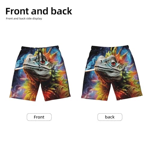 Boys Beach Board Shorts Swim Trunks Quick Dry Swimwear Kids Youth, Iguana Smoke Weed Psychedelic Art2