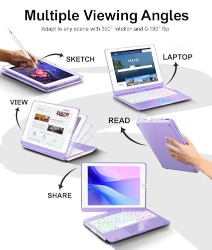 Image of Baisla iPad 9th Generation Case with Keyboard 10.2 inch (2021), 360 Rotatable with Trackpad & Rainbow Backlit, iPad Keyboard case for 9th /8th /7th, iPad Air 3, iPad Pro 10.5 (Metallic Purple)