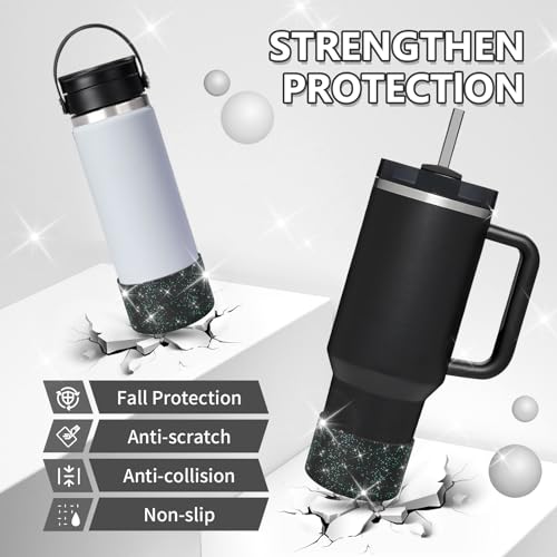 Image of WUQID Protective Bling Silicone Boot, Compatible with Stanley Tumbler 20-40oz & Hydro Flask Water Bottle 12-24oz and More Bottles /Tumblers Bottom of 2.83-2.95in, Glitter Reduces Dents Sleeve Cover