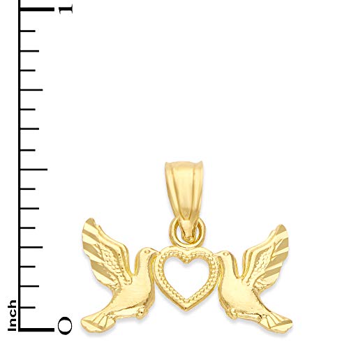 Generic10k Real Solid Gold Doves in Love Pendant, Religious Jewelry for Prayer, Romantic Gifts for Her,Yellow2