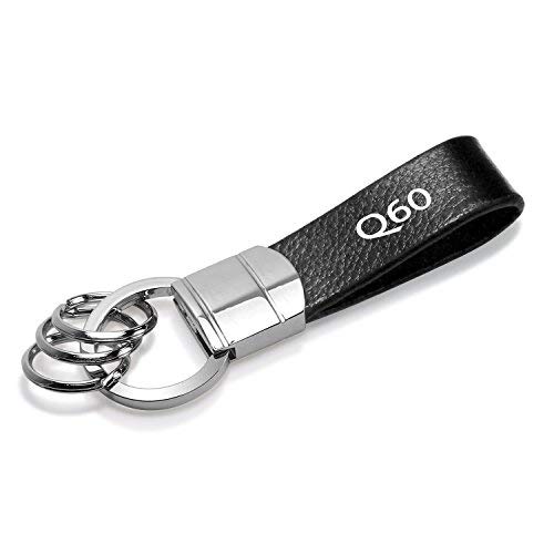 iPick Image iPick Image - Black Genuine Leather Loop Strap Chrome Round Hook Metal Key Chain - Infiniti Q60