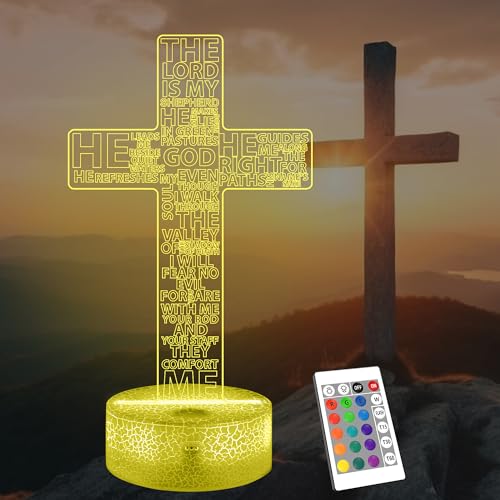 Image of FULLOSUN Jesus Cross Gift, Jesus Cross Night Light, 3D Illumination Lights with Remote 16 RGB Colors Change Kids Men Women Room Lighting Creative Decoration