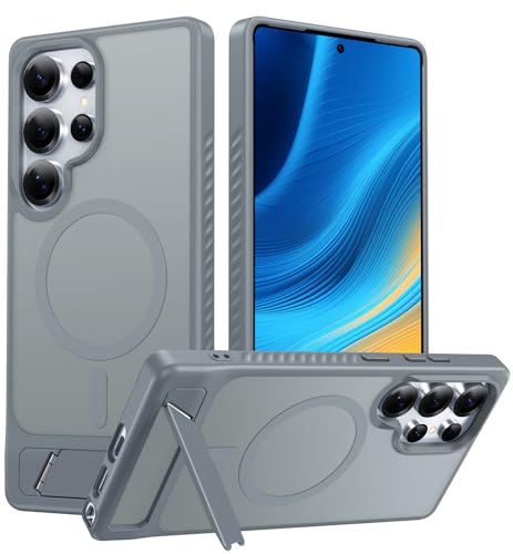 Image of FNTCASE for Samsung Galaxy S25-Ultra Case: [Magnetic Stand] [Compatible with Magsafe] Translucent Matte Military Grade Shockproof Drop Rugged Protective Phone Cover, Gray