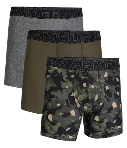 Under Armour Paquete de 3 calzoncillos tipo bóxer Performance Tech Print de 6 pulgadas para hombre, verde (Marine OD Green), 5X-Large